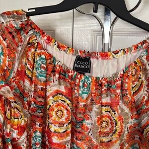 Coco Bianco Orange, Teal & Gold Abstract Off-Shoulder Top